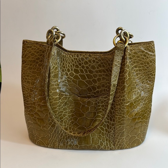 Vintage Biller Green Crocodile-Embossed Shoulder Bag with Gold Hardware - Picture 3 of 12